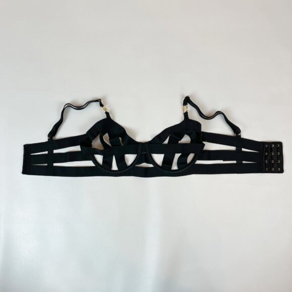 NWOT Victoria's Secret Bra 32D Unlined Balconet Strappy Banded Black - Picture 2 of 7